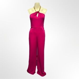 Bebe Fuchsia Jumpsuit with Gold Tone Necklace Collar